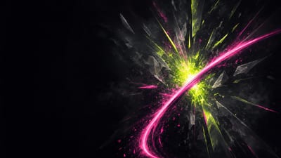 A radial shockwave of hard-edged light shards expanding in dark air